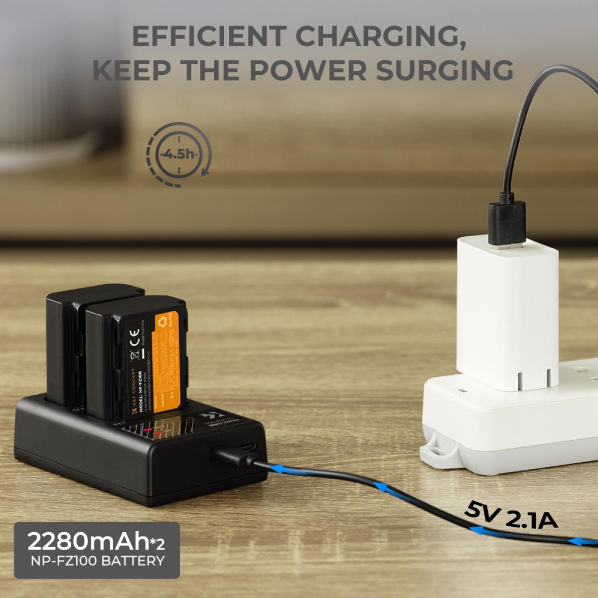 K&F Concept NP-FZ100 sony battery and dual slot battery charger kit