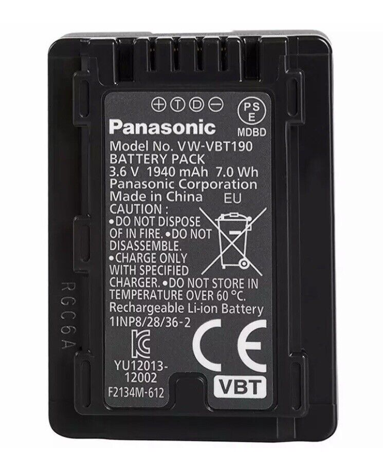 Panasonic VW-VBT190 1940mAh Camcorder Battery