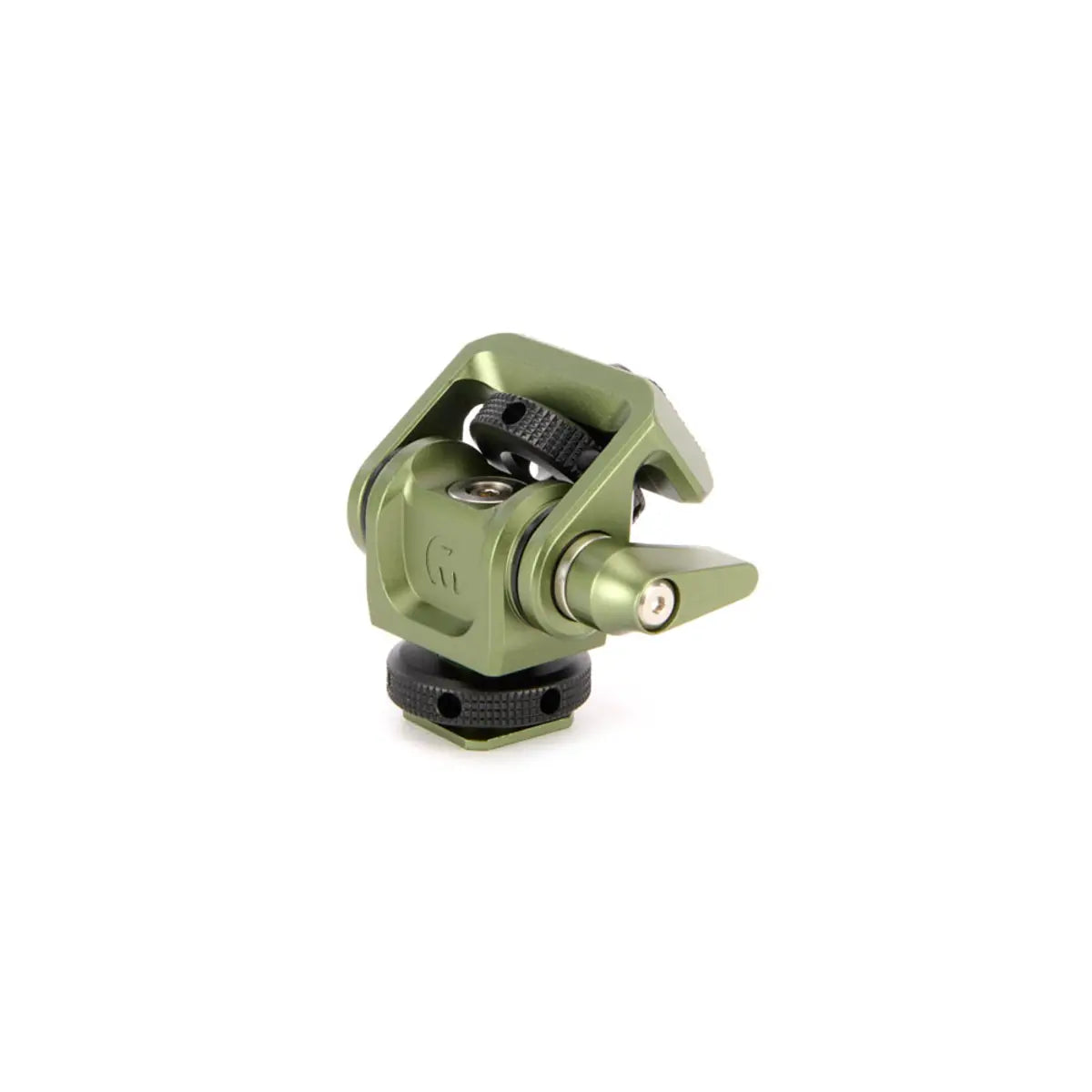 Green metal clamp on a white background