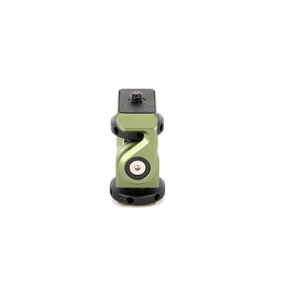 Green and black camera lens mount on a white background