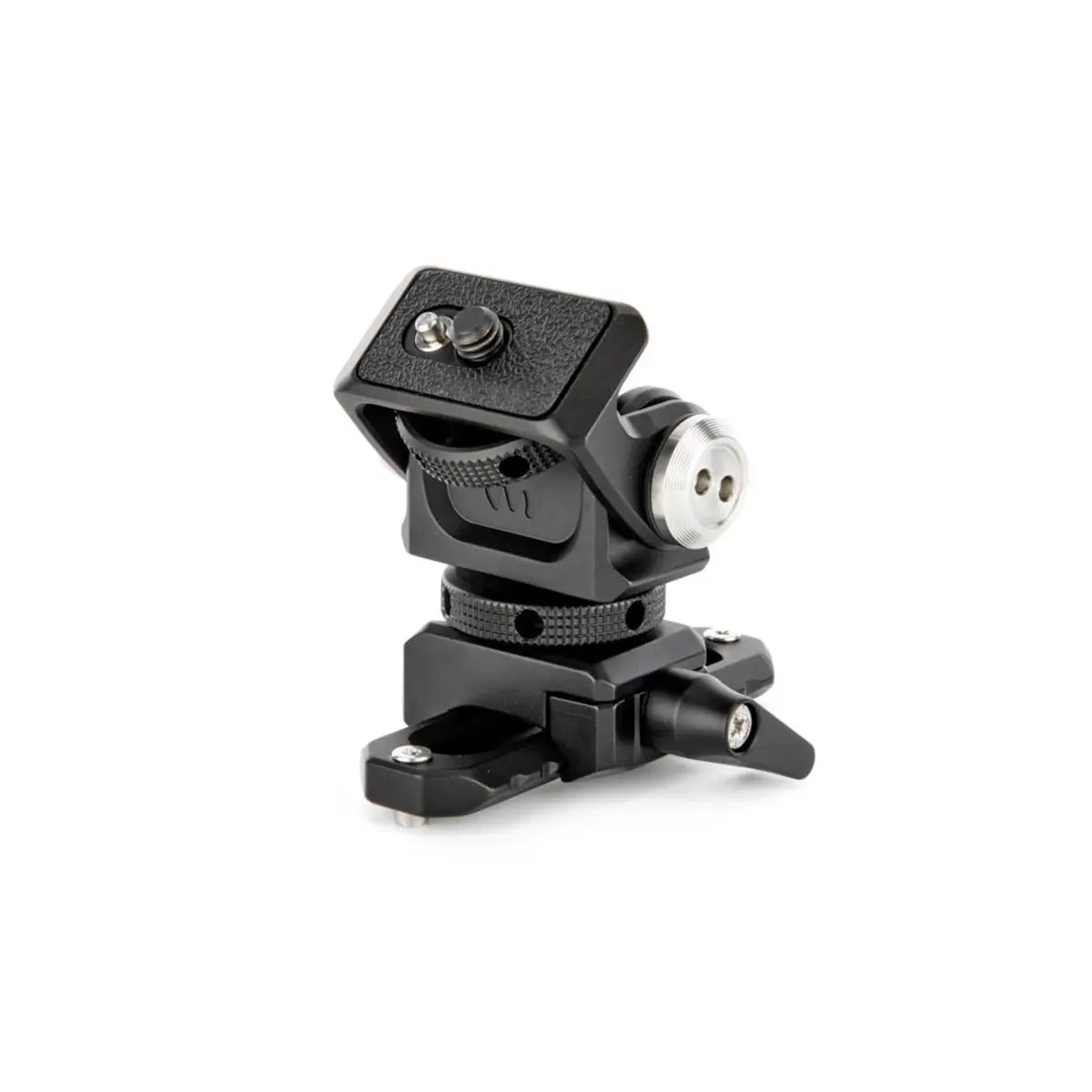 Black camera mount on a white background