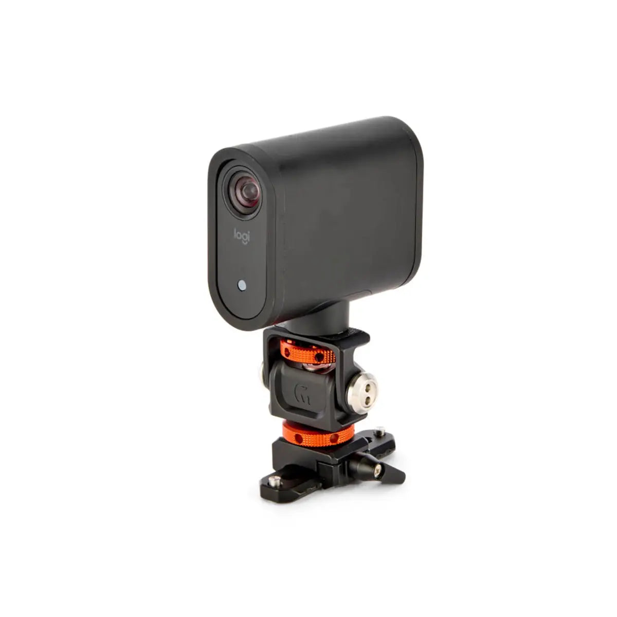 Black camera with a mount on a white background