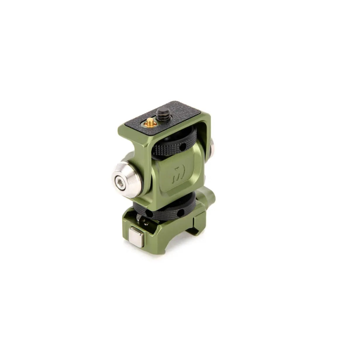 Green camera lens mount on a white background