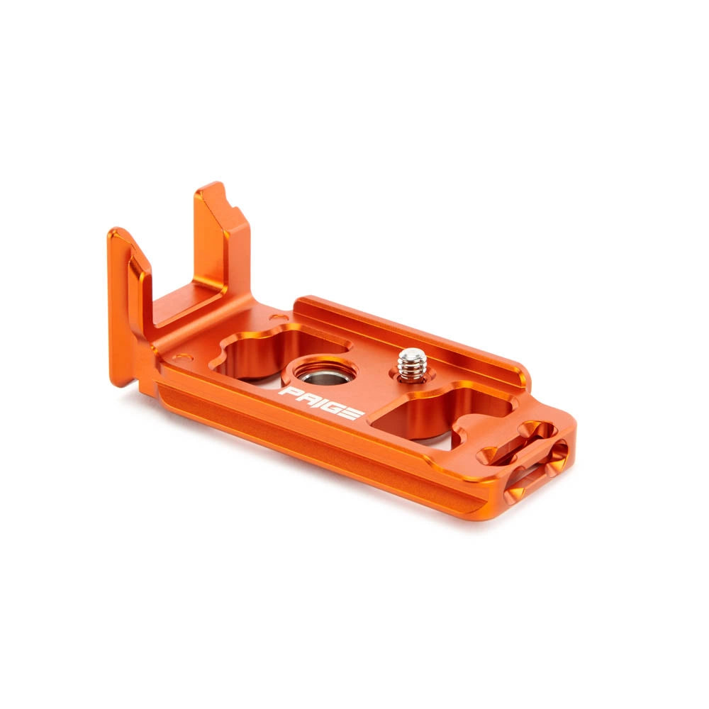 Orange metal mounting bracket on a white background