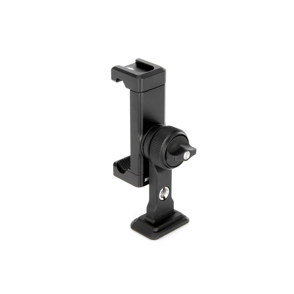 A black phone mount clamp, shown from a back angle on a clean white background.