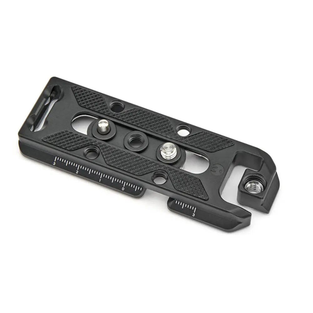 Black metal camera accessory on a white background