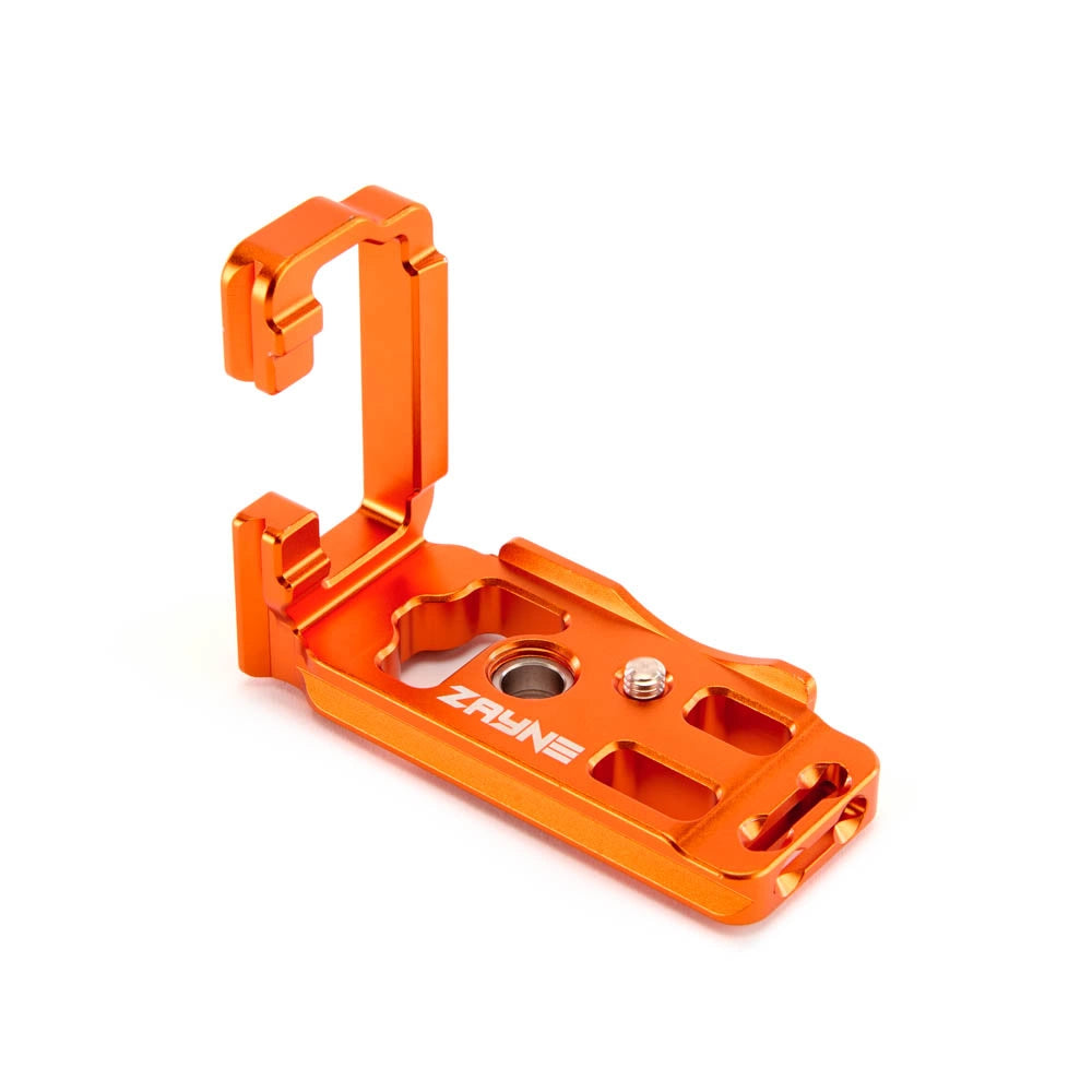 Orange metal camera accessory with 'Zayne' branding on a white background