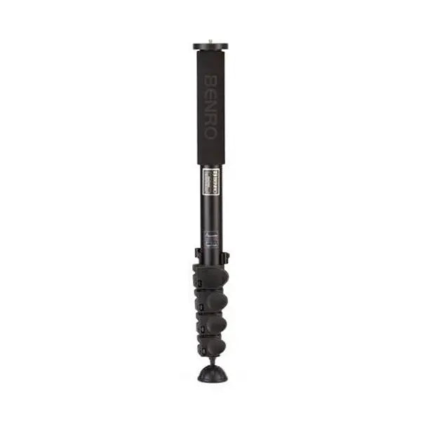 Black Benro camera monopod on a white background