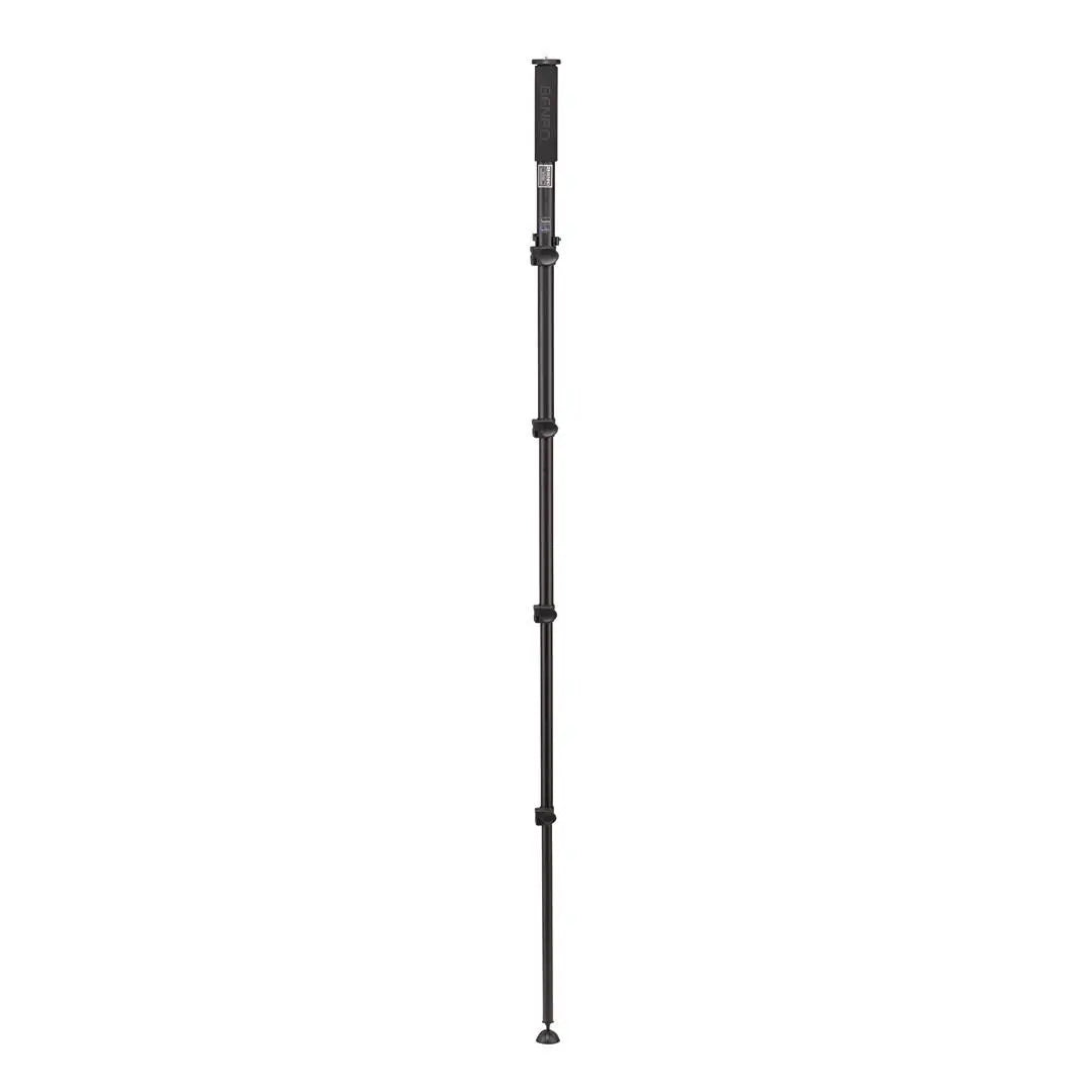 Black adjustable tripod on a white background