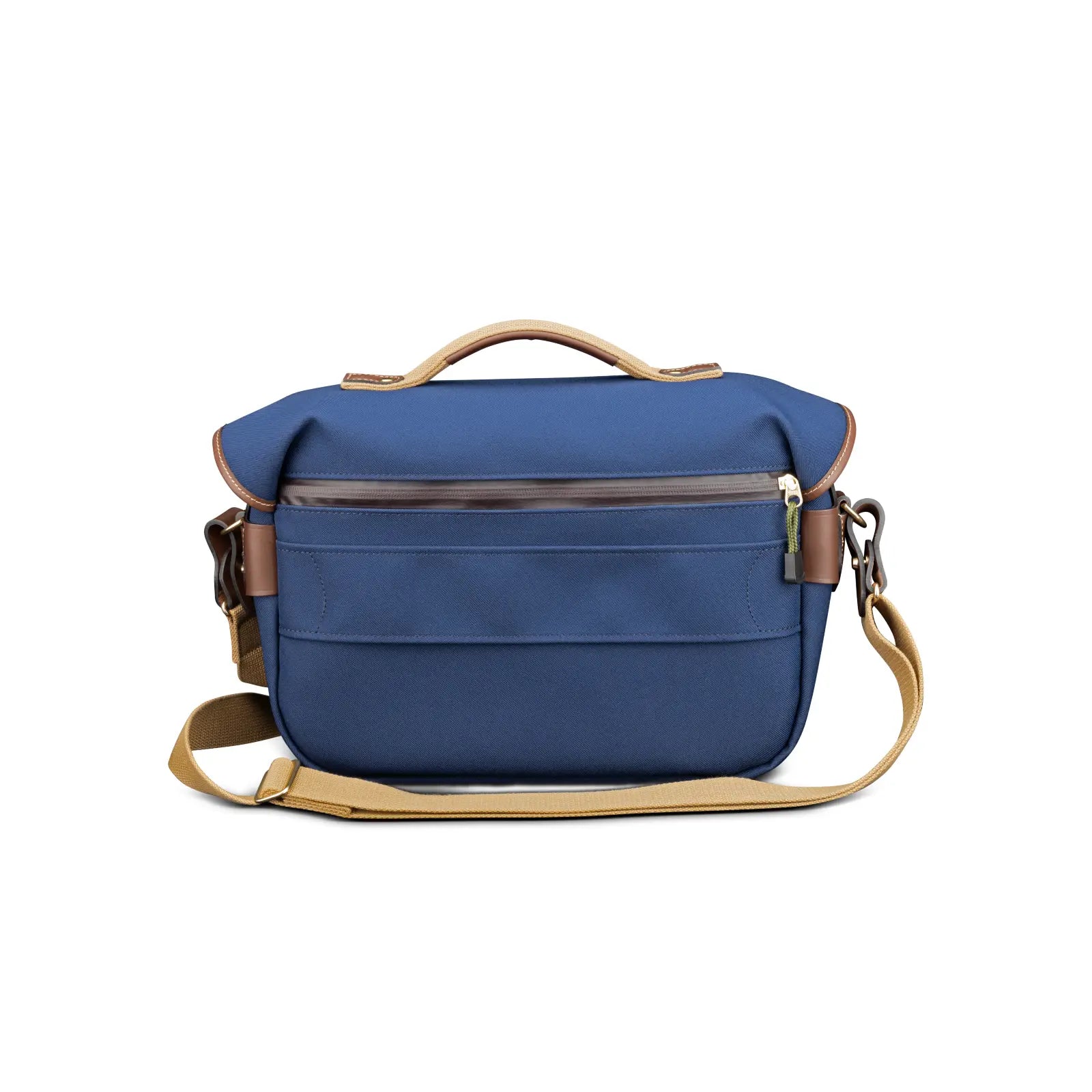 Blue bag with brown accents on a white background