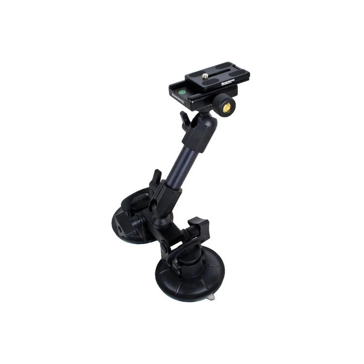 Black car dashboard mount with suction cup on a white background