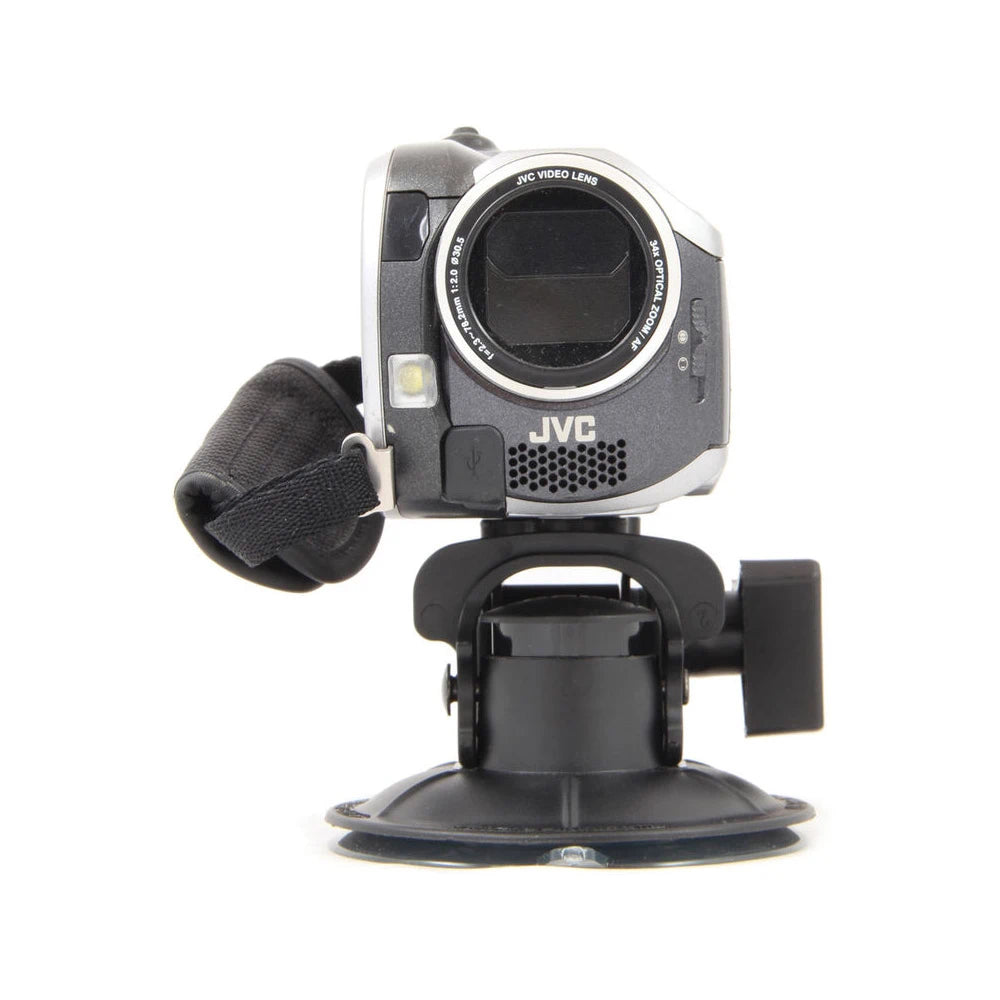 JVC camera with a suction cup mount on a white background