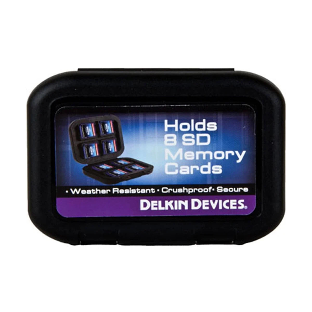 Delkin Devices SD memory card case on a white background