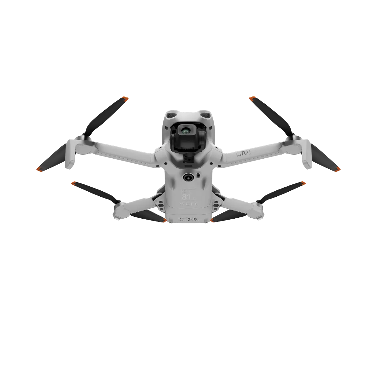 White drone with black propellers on a white background
