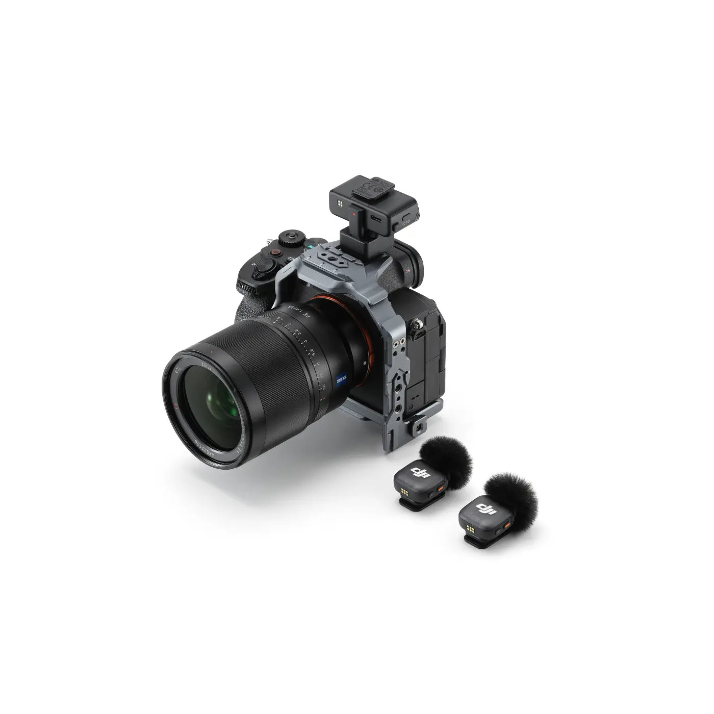 DJI Mic 3 (2 TX + 1 RX + Charging Case) side on camera