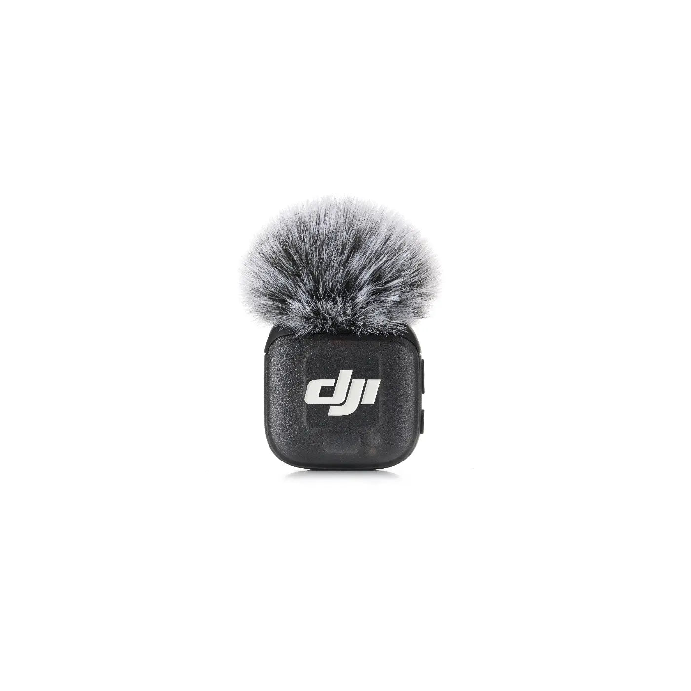 DJI Mic 3 Transmitter front with grey windscreen attached