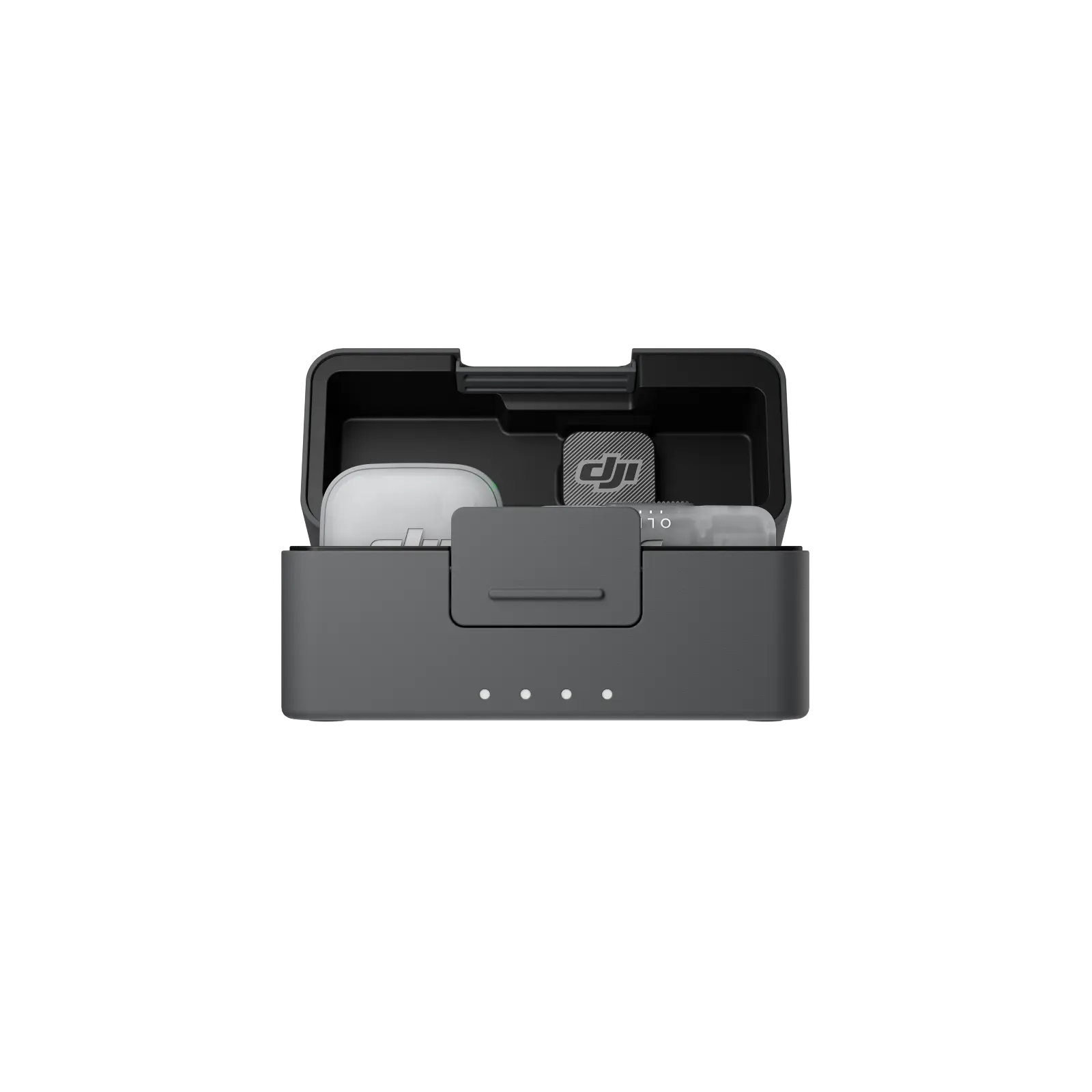 Black carrying case with a white object inside on a white background
