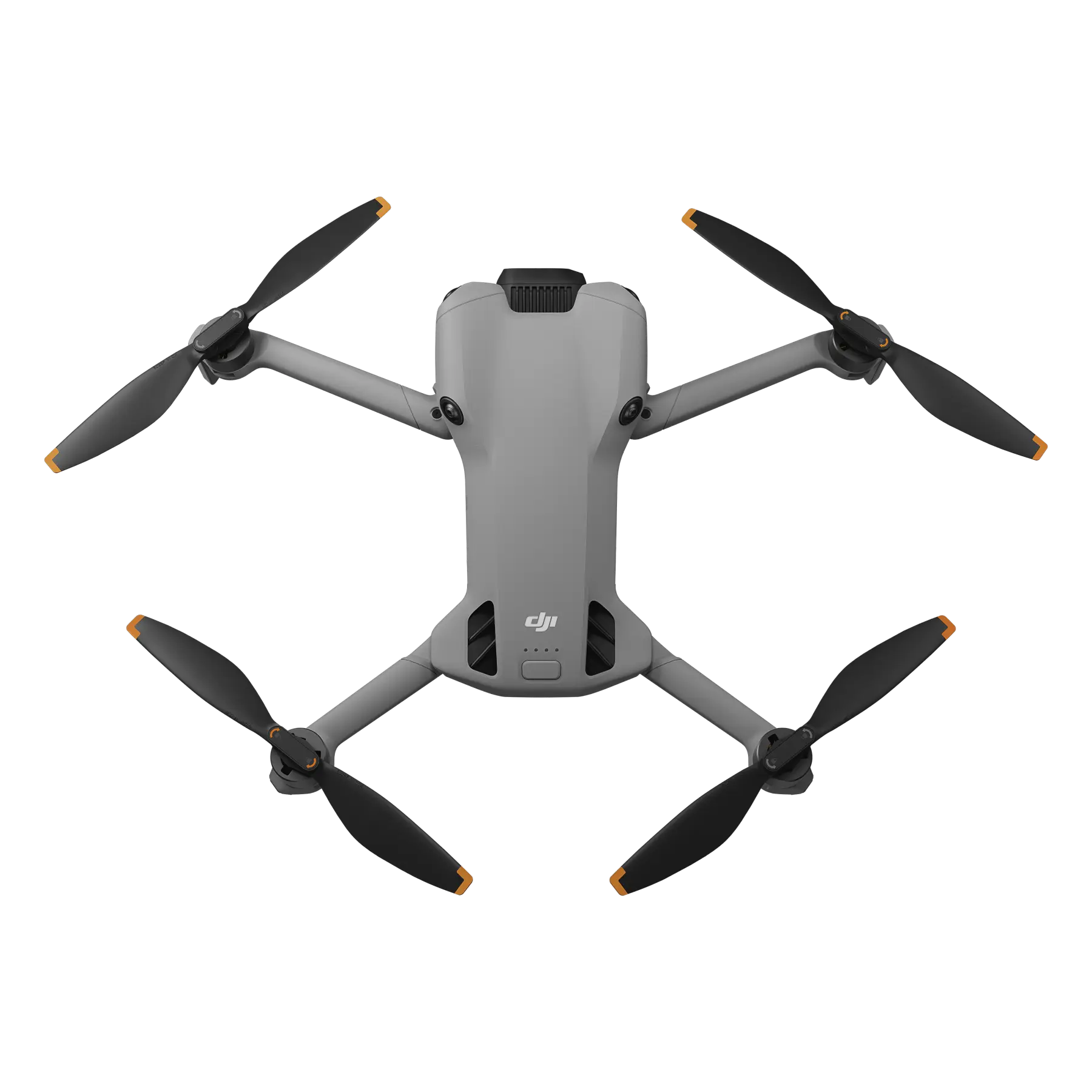 Gray drone with black propellers on a white background