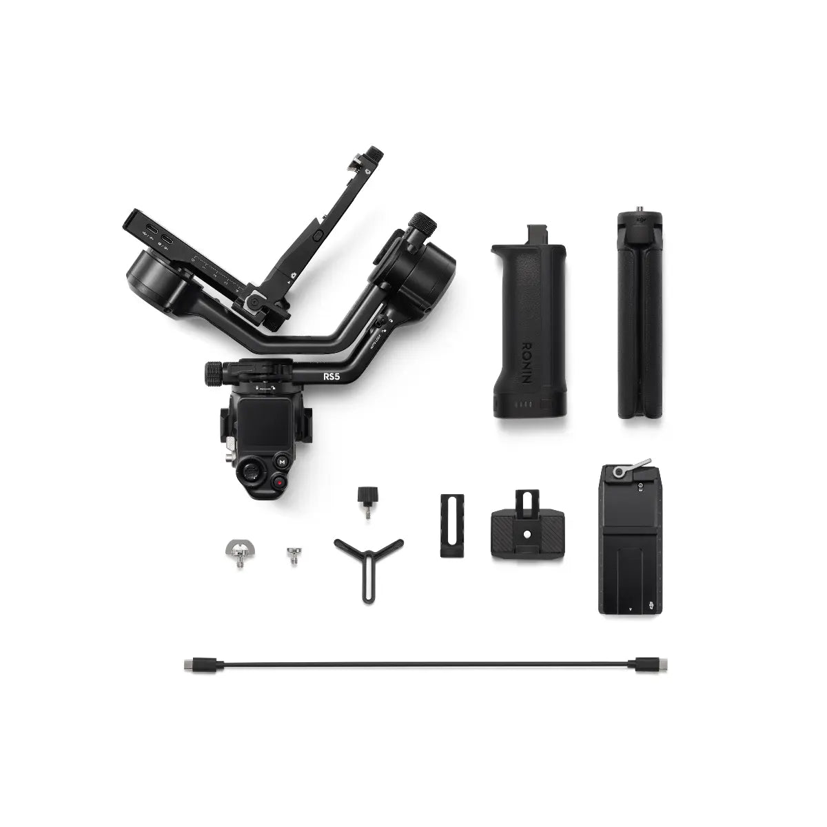 Camera stabilizer and accessories on a white background