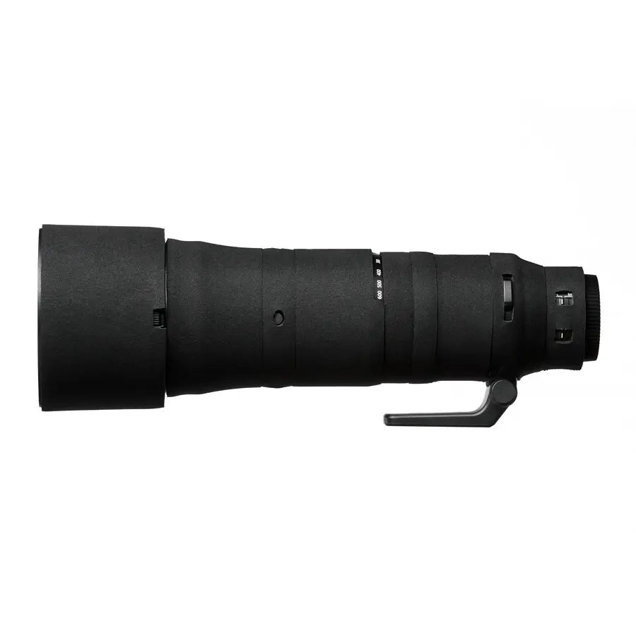 Black camera lens on a white background
