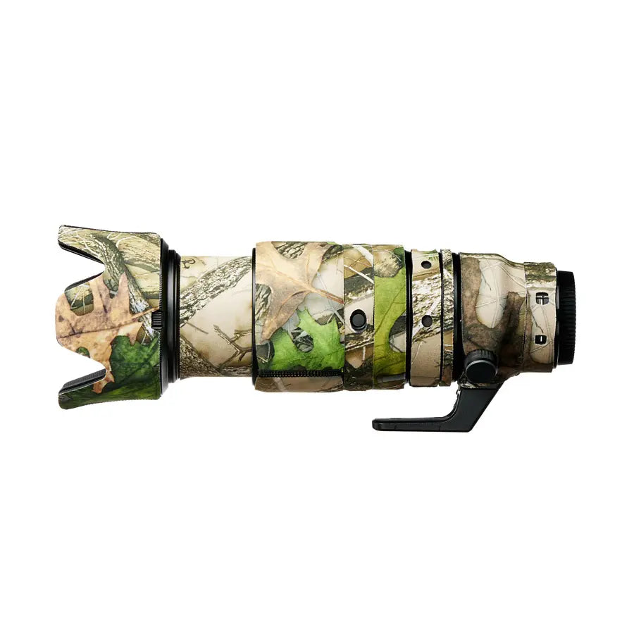 Camouflage-patterned hunting bow with a white background