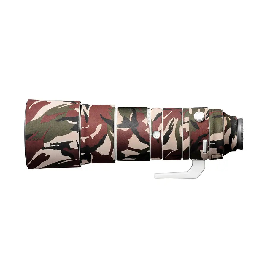 Camouflage-patterned lens on a white background