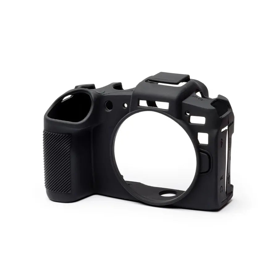 Black camera body protector on a white background