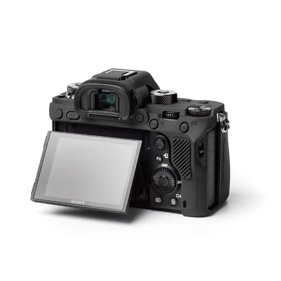 Sony camera with open screen on a white background