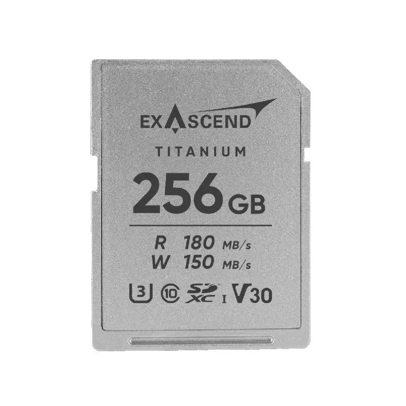 Exascend Titanium 256GB SD card on a white background