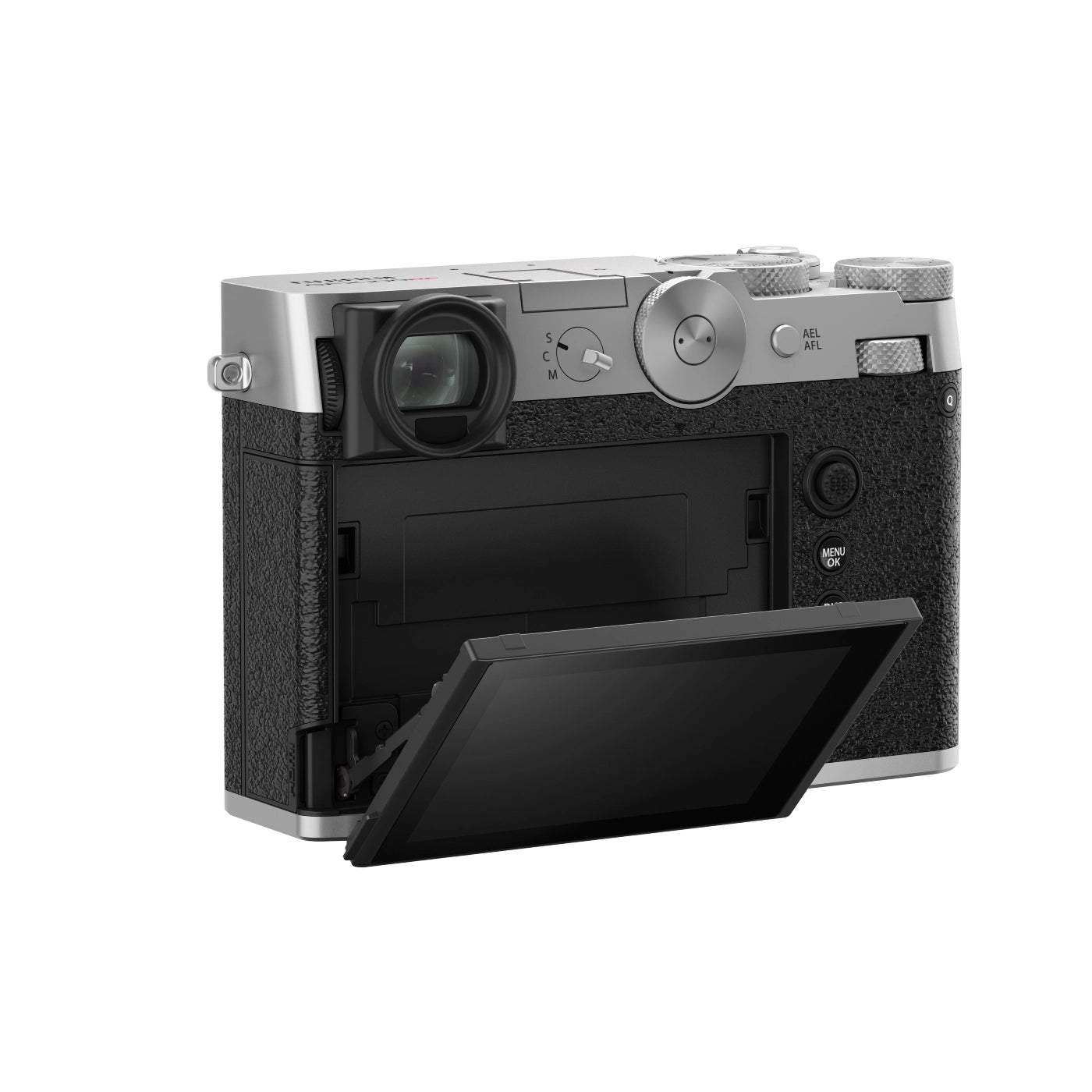 Fujifilm GFX 100 RF Fixed-Lens Medium Format Camera - Silver back with screen rotated down