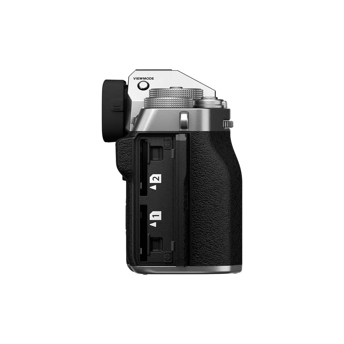 Fujifilm X-T5 Mirrorless Camera Body Only - Silver side with sd card slots open