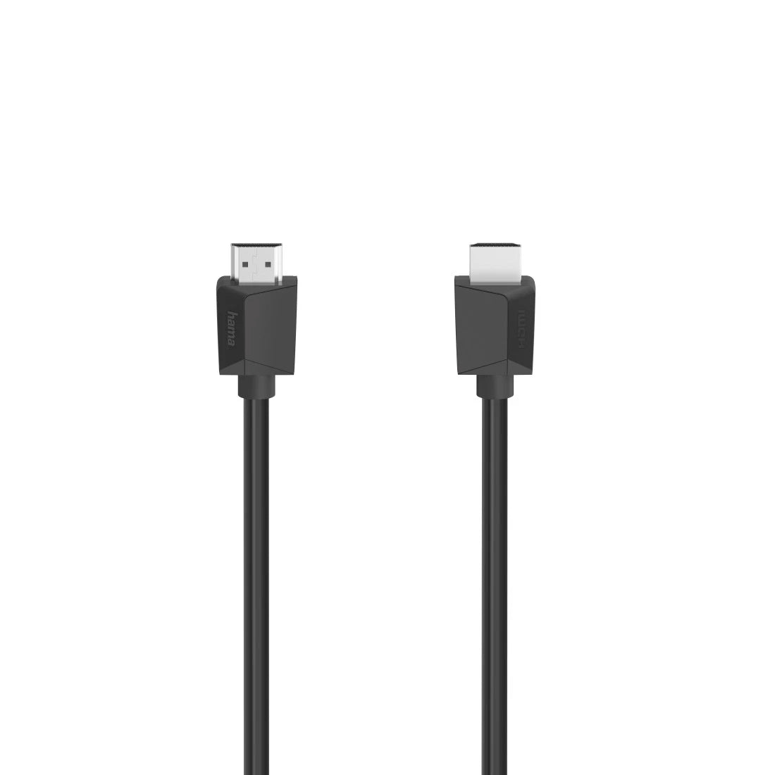 Black HDMI cable with connectors on a white background