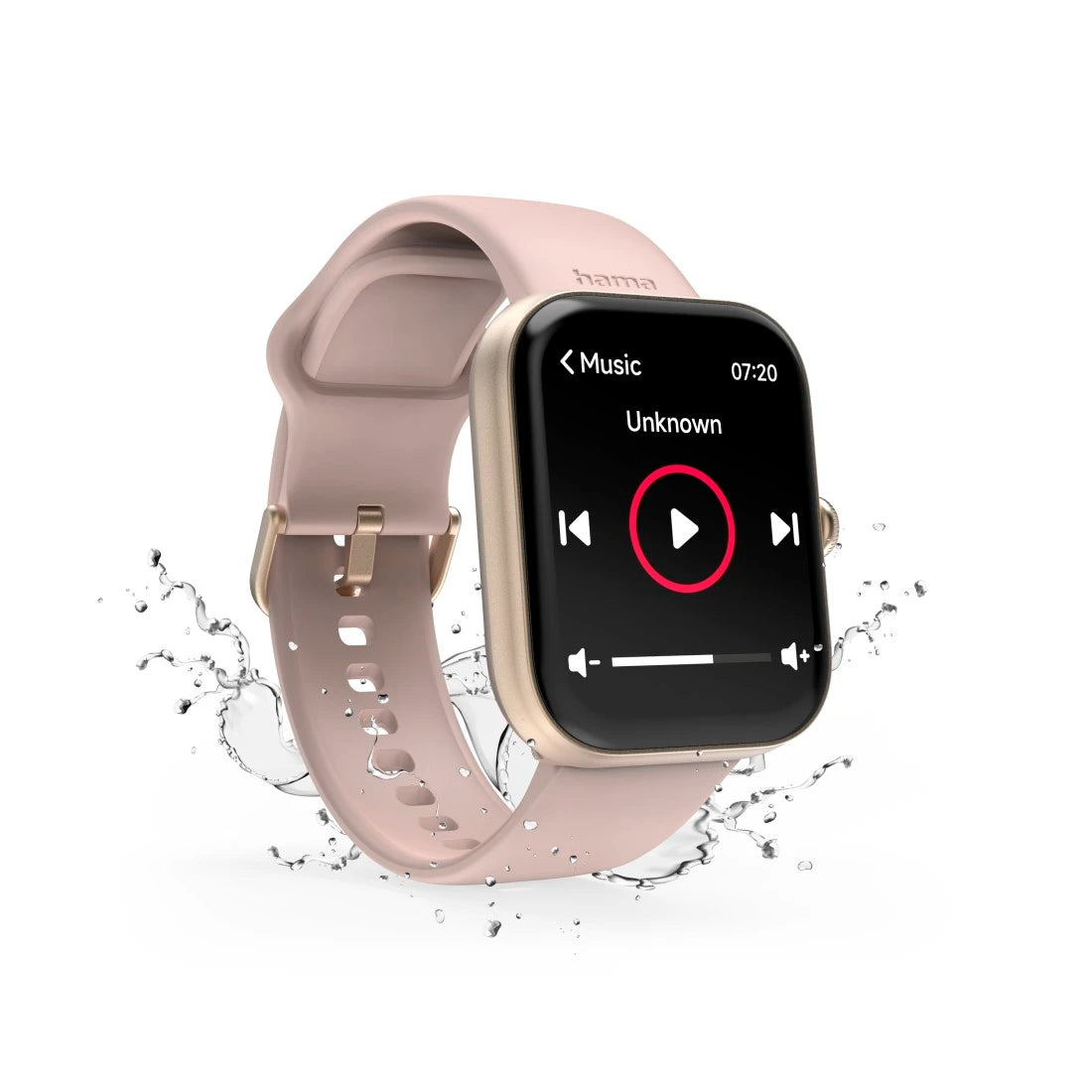 Smartwatch with a beige strap on a white background