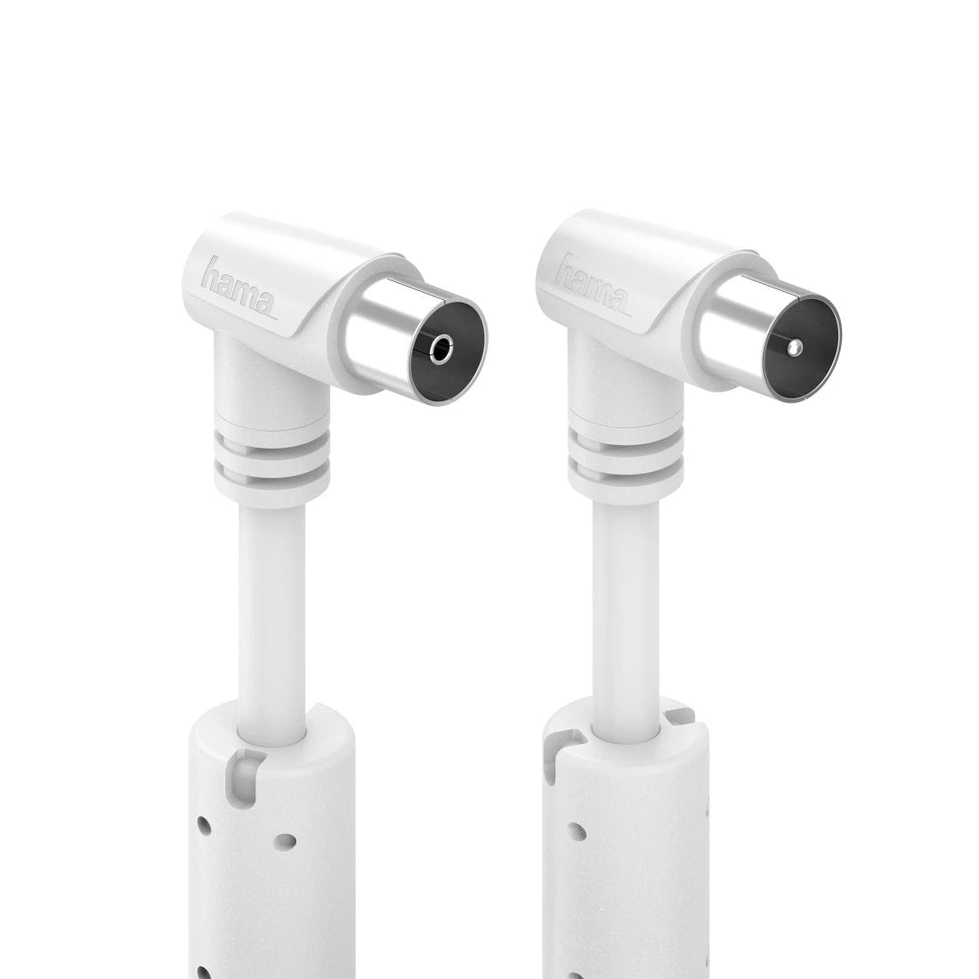 Two white adapter cables with connectors on a white background