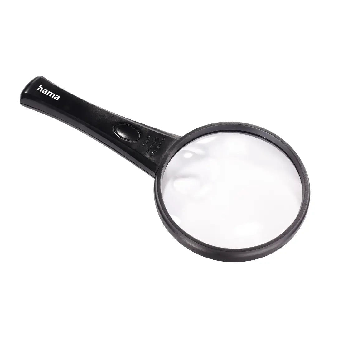 Black magnifying glass with handle on white background