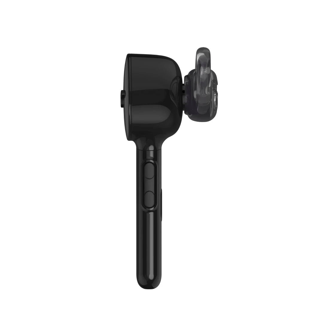 Black Bluetooth earbud on a white background