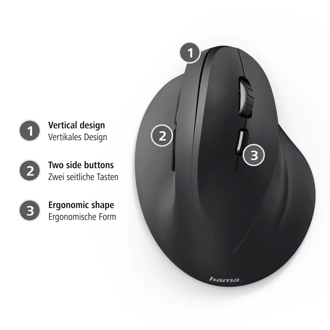 Hama Vertical Ergonomic “EMC-500” Wired Mouse – 6 Buttons (Black)