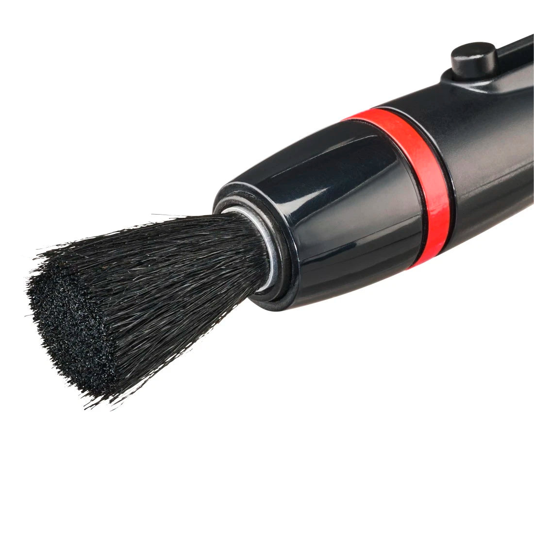 Black brush attachment with red band on a white background