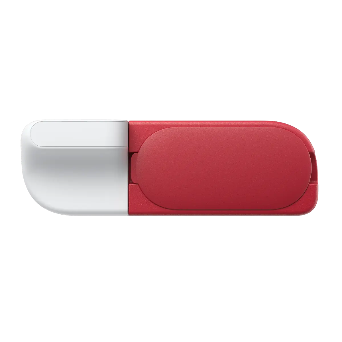 Red and white USB drive on a white background
