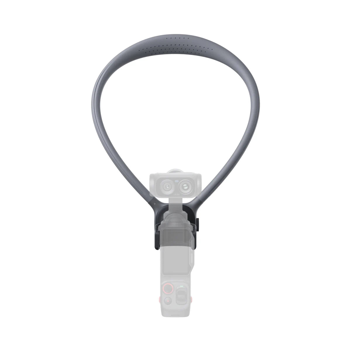Gray silicone band with a white device attached on a white background