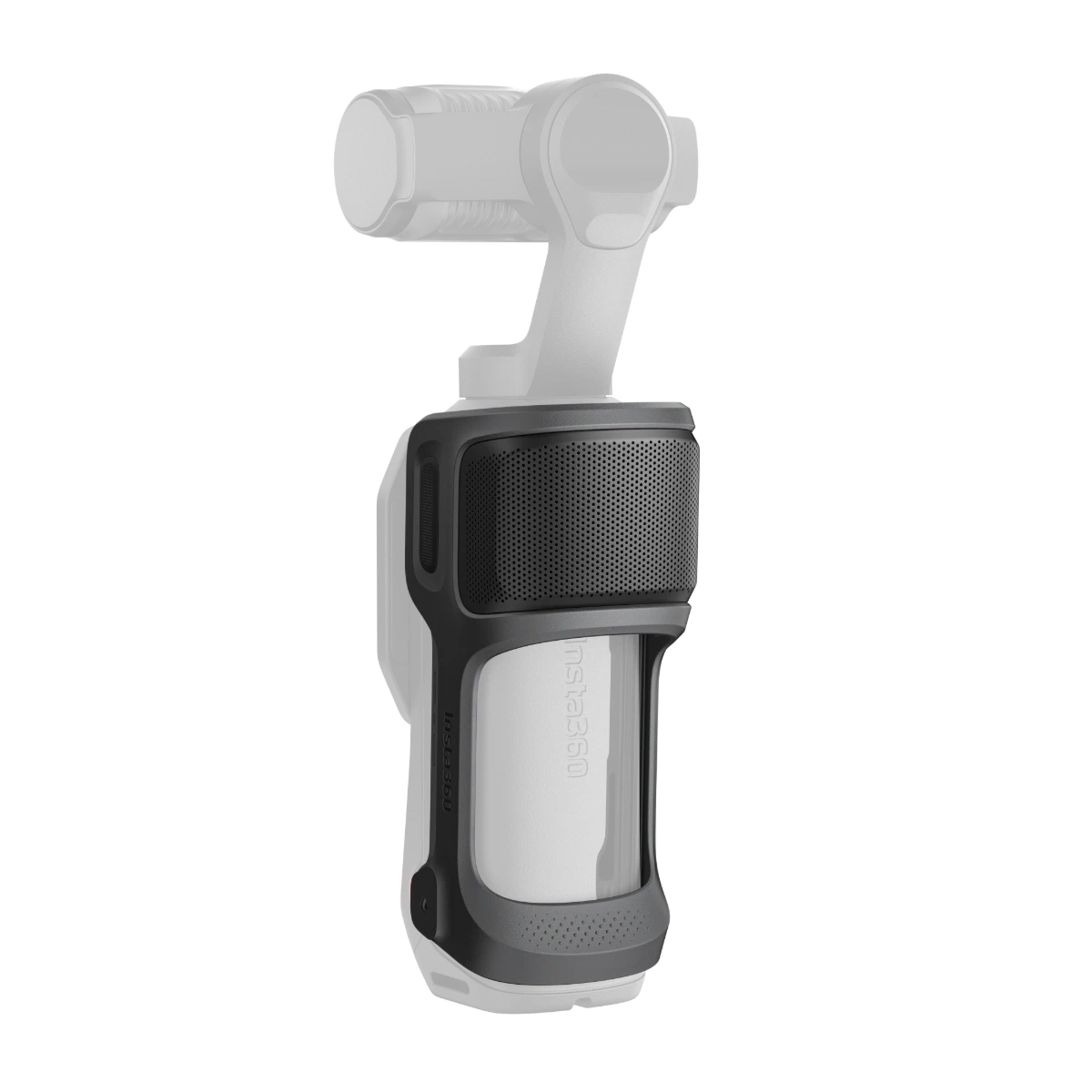 Handheld device with a transparent top and black base on a white background