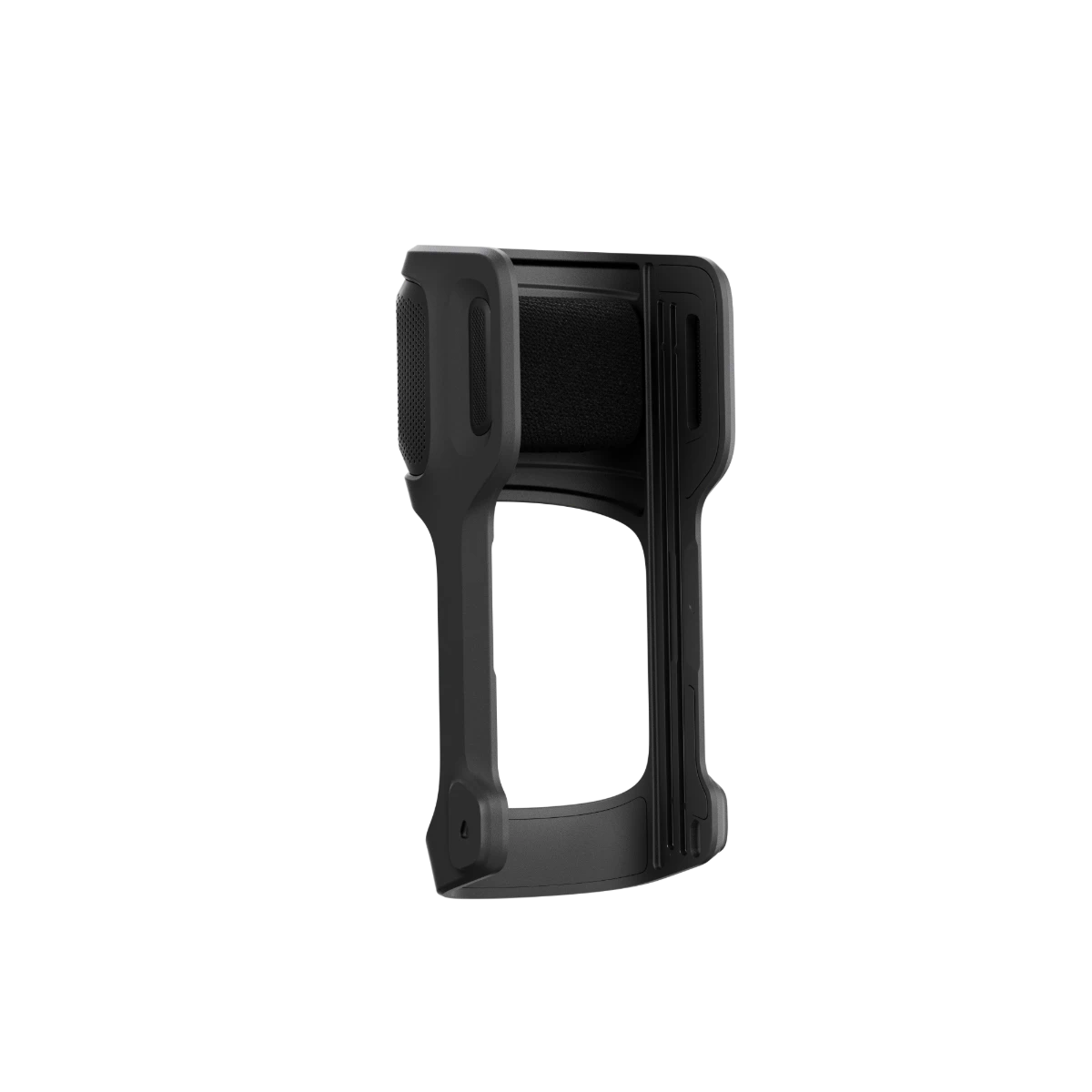 Black phone holder on a white background
