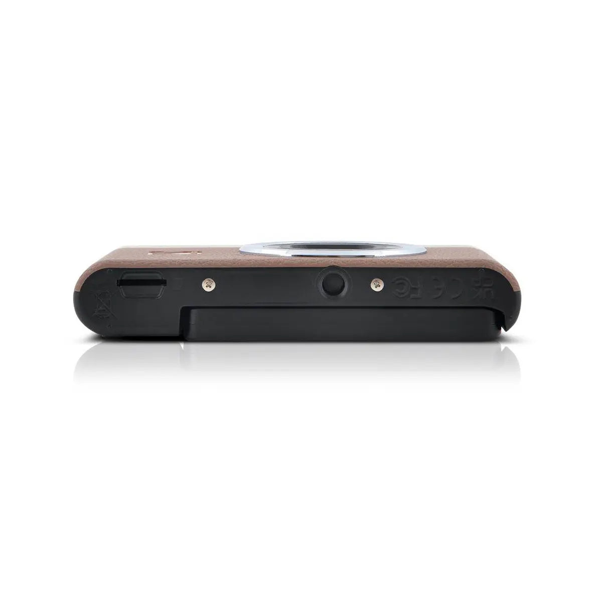Close-up of a device with a brown and black design on a white background