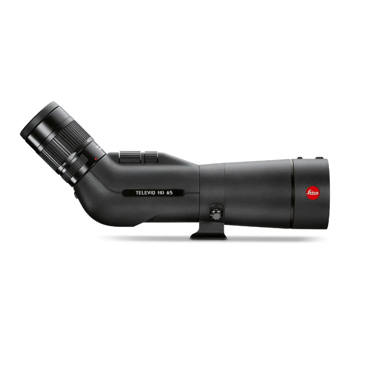 Black Leica telescope on a white background