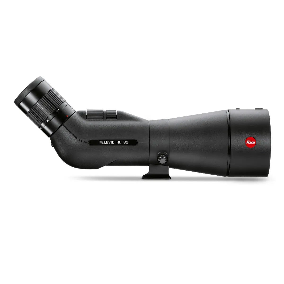 Black Leica telescope on a white background