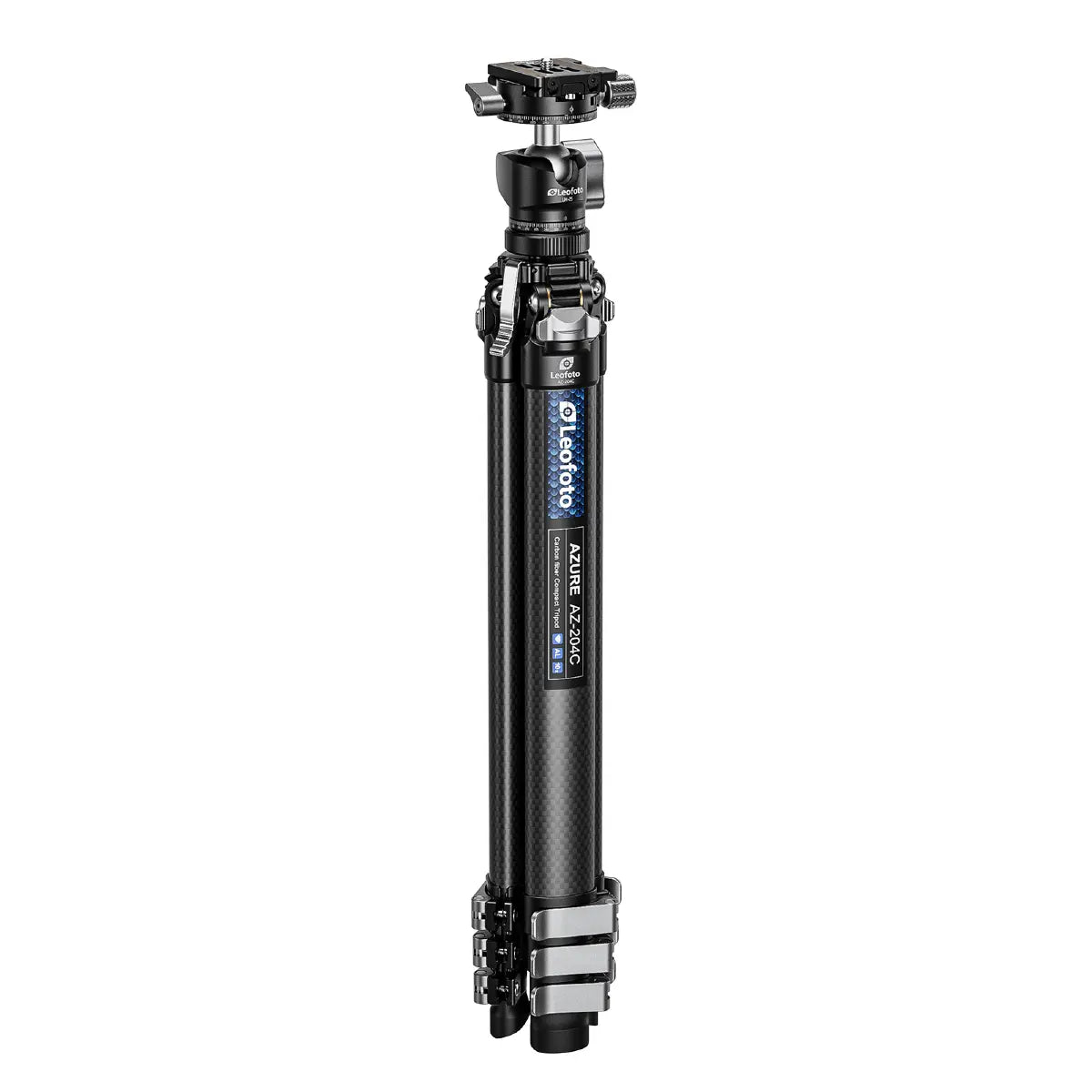 Carbon fiber tripod with ball head on a white background