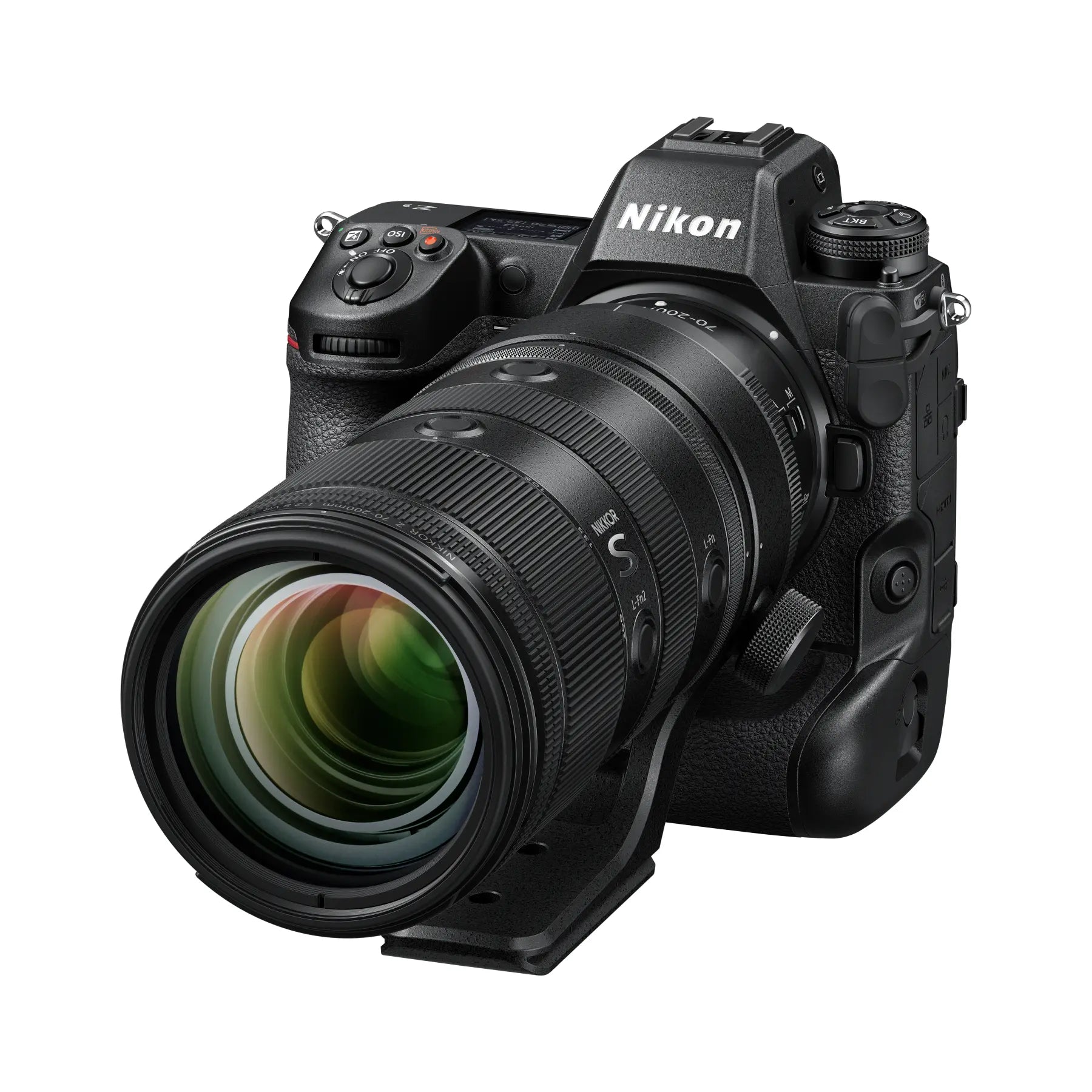 Nikon camera with lens on a white background