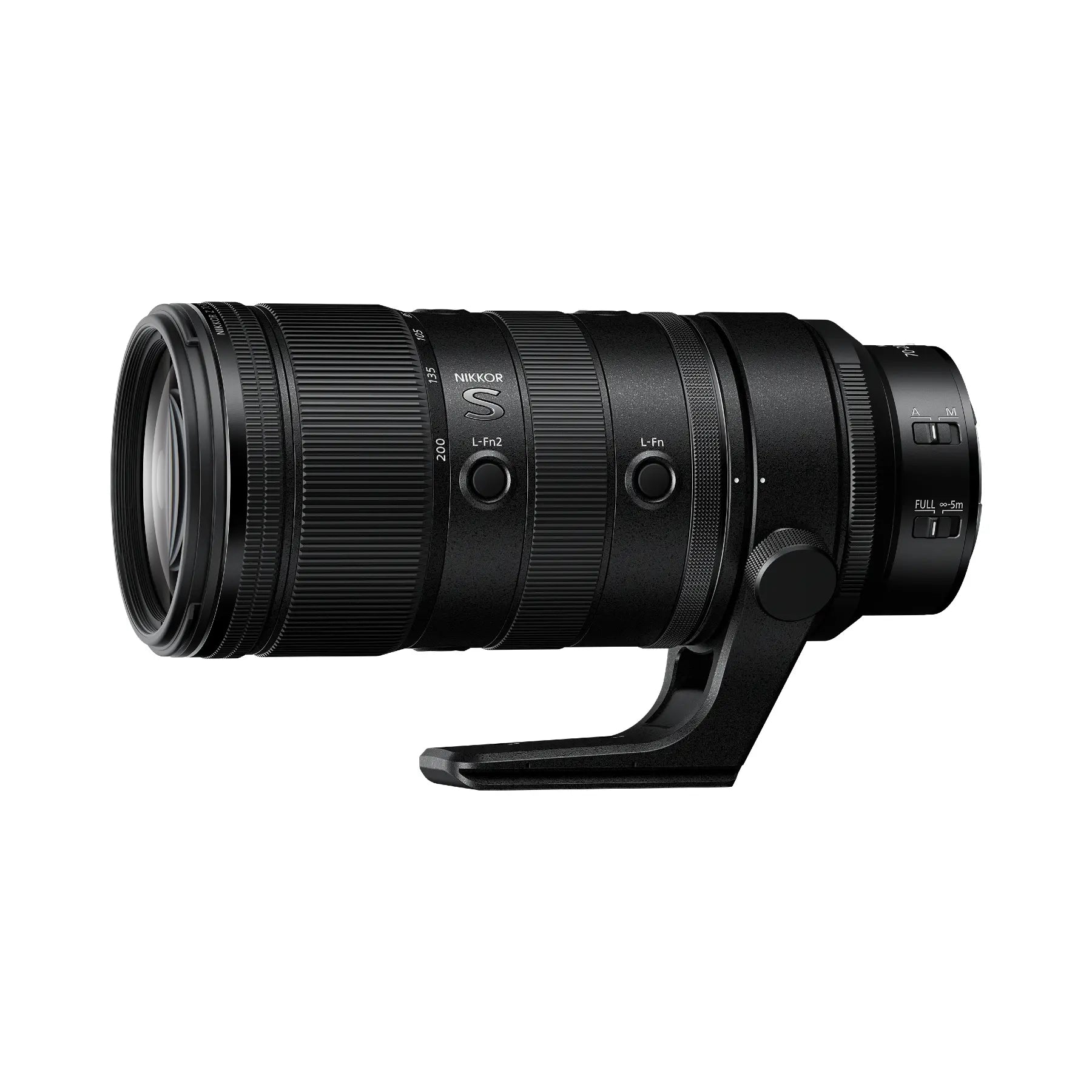 Camera lens with Nikon branding on a white background