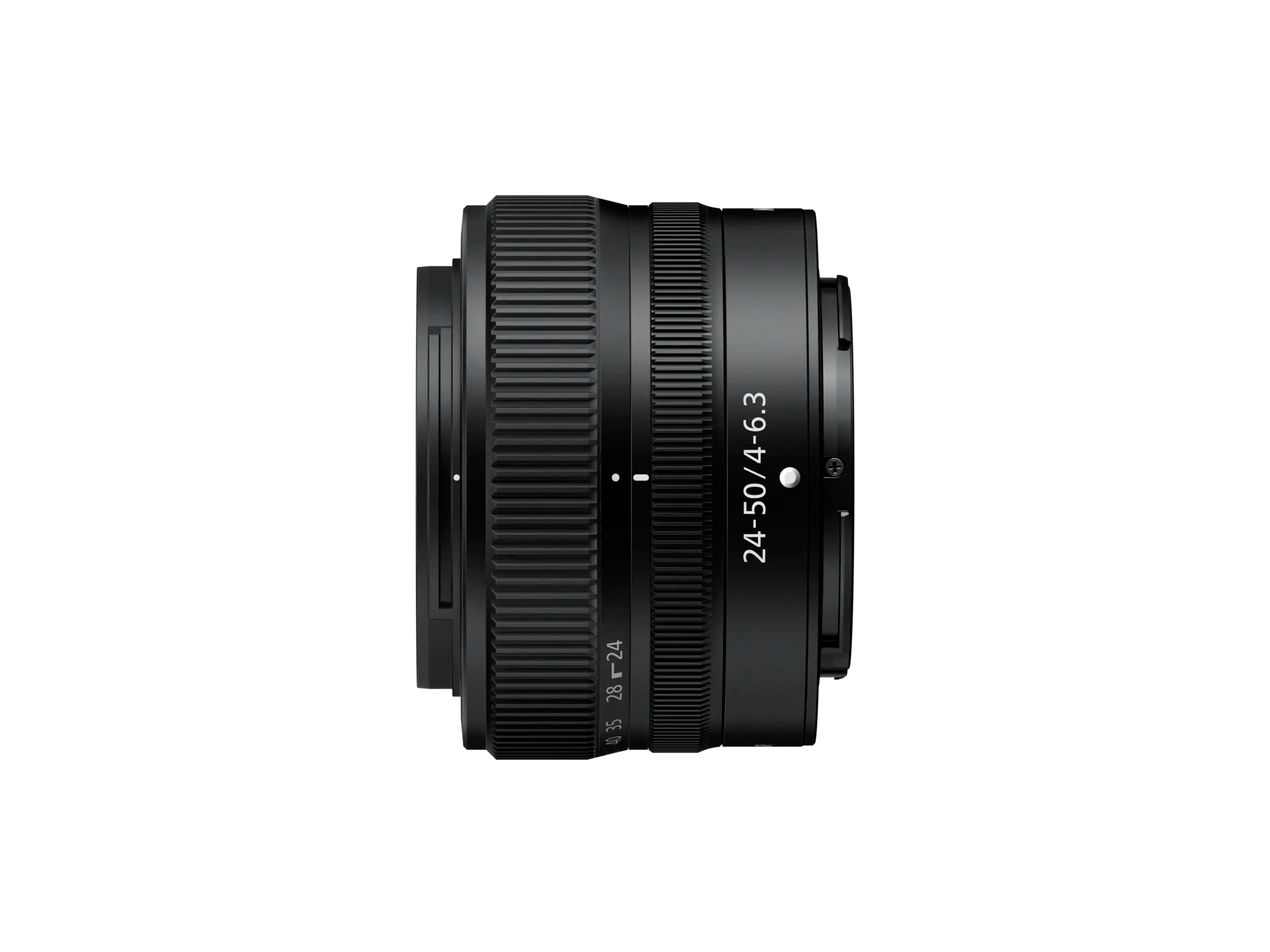 Camera lens with specifications on a white background