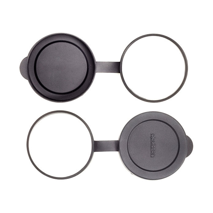 Two black eyeglass cases on a white background